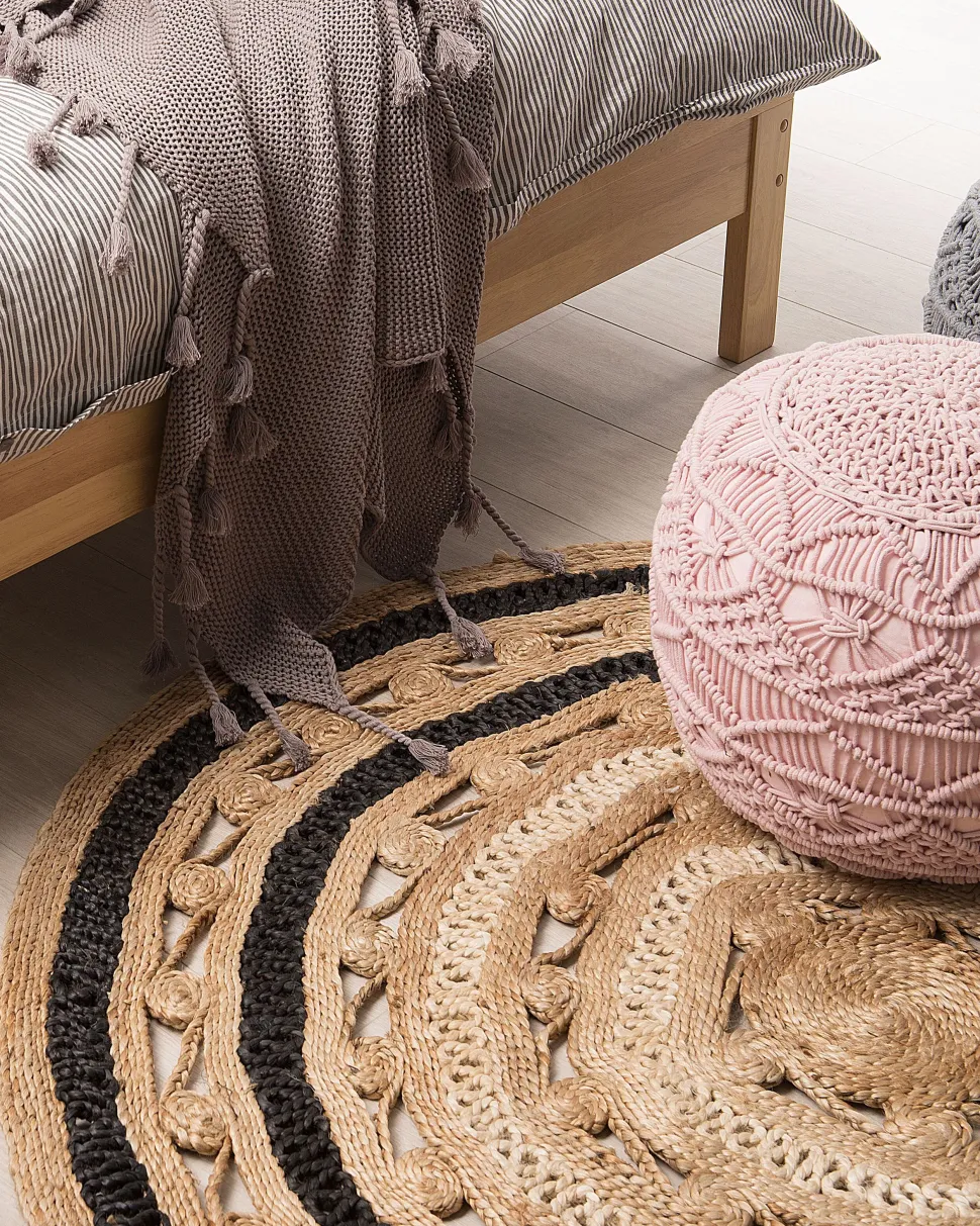 Teppich Jute Beige / Schwarz 140 Cm Kurzflor Goyne