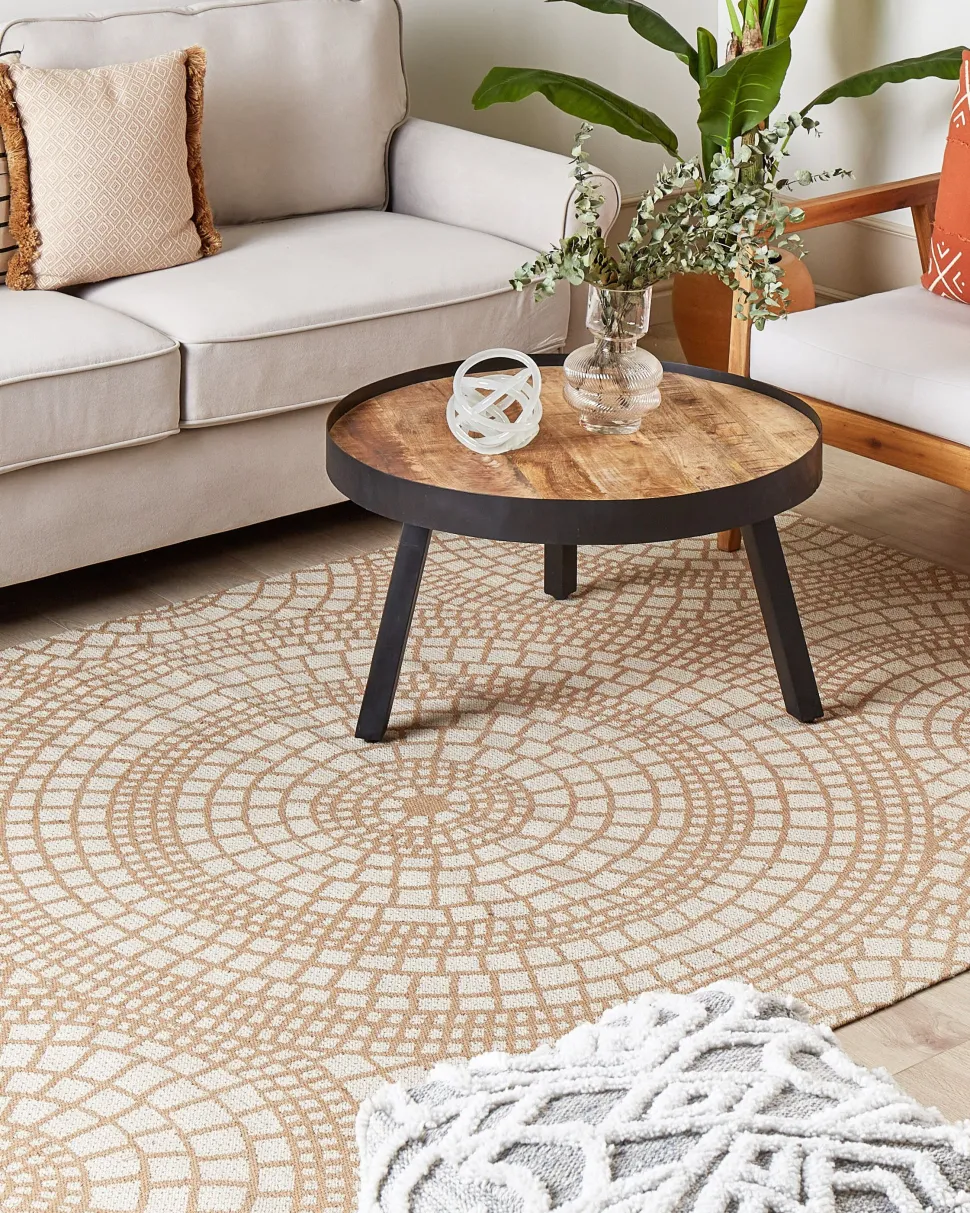 Teppich Jute Beige / Weis 160 X 230 Cm Geometrisches Muster Kurzflor Ariba