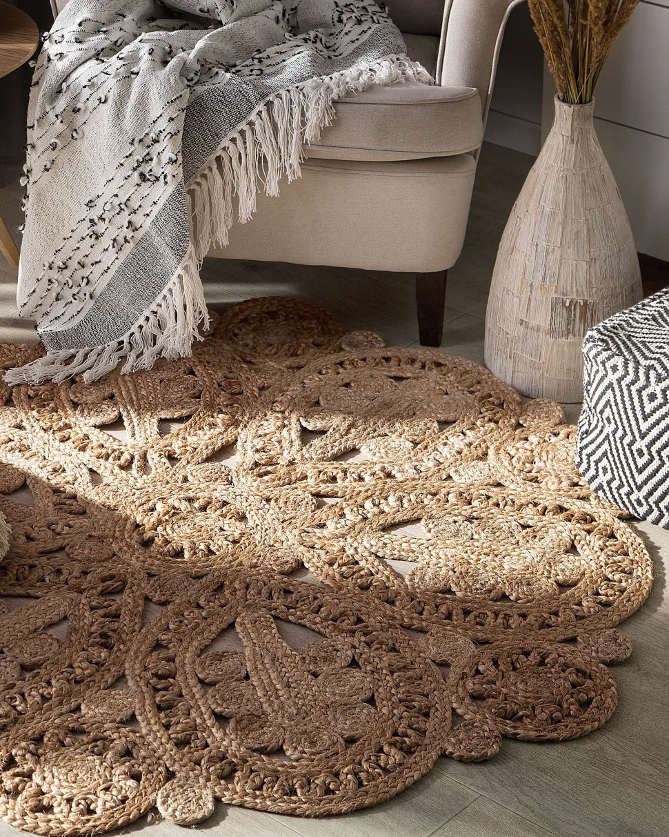 Teppich Jute Beige O 120 Cm Kurzflor Bucak