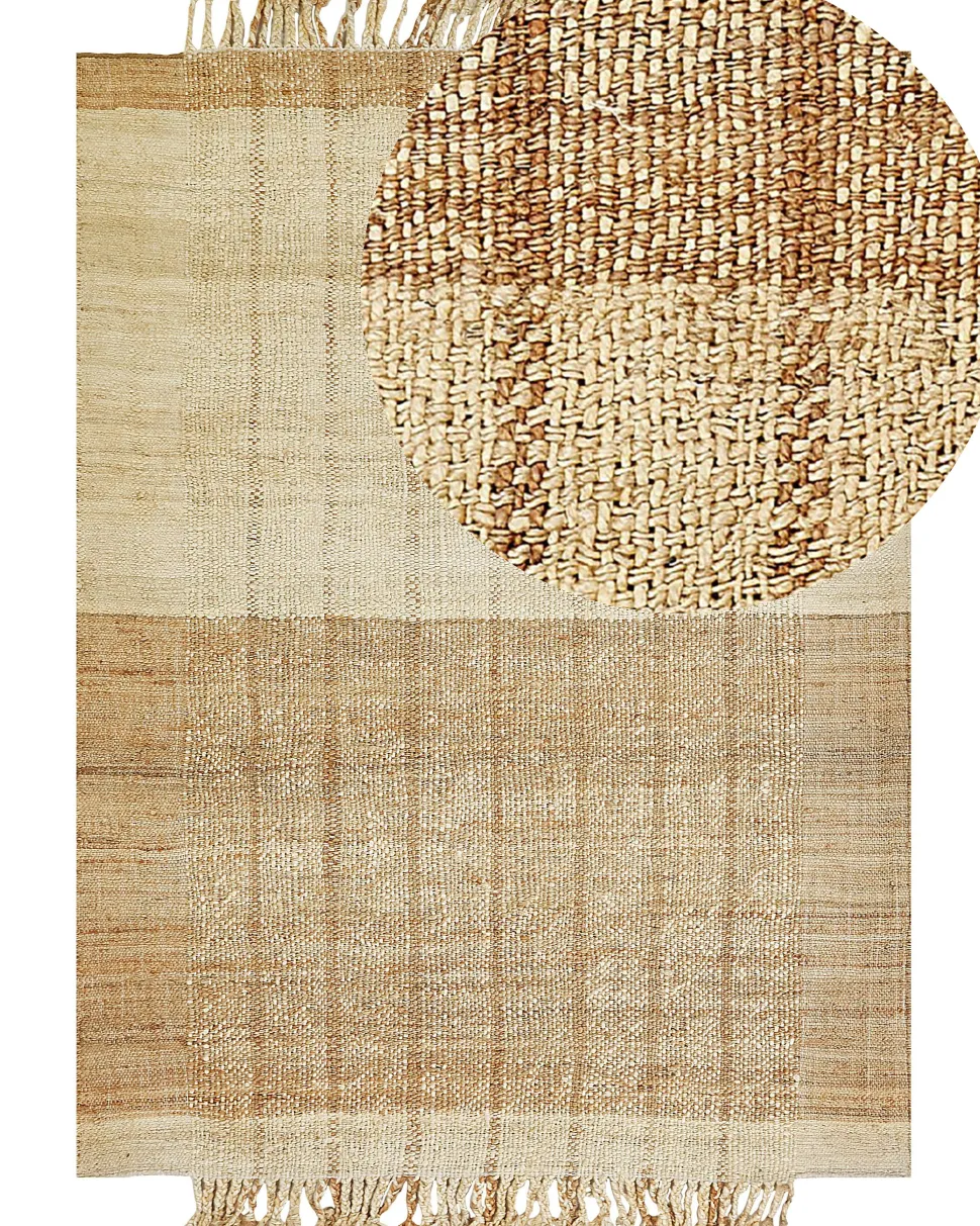 Teppich Jute Hellbeige / Braun 200 X 300 Cm Streifenmuster Kurzflor Karkin