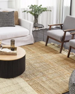Teppich Jute Hellbeige / Braun 200 X 300 Cm Streifenmuster Kurzflor Karkin
