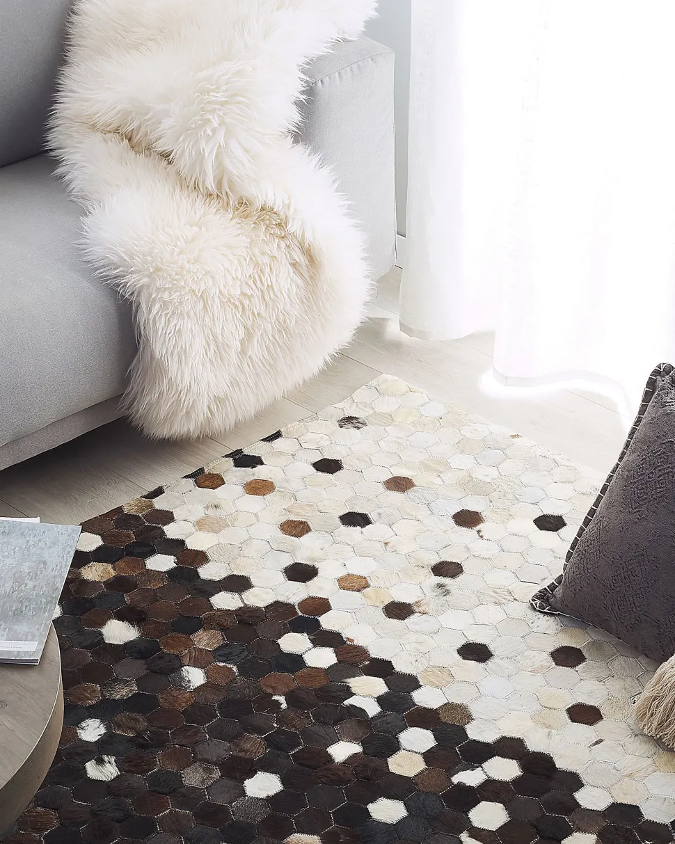 Teppich Kuhfell Beige / Braun 160 X 230 Cm Patchwork Kurzflor Eyim
