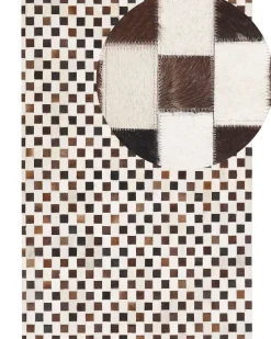 Teppich Kuhfell Beige / Braun 160 X 230 Cm Patchwork Kurzflor Kayabey