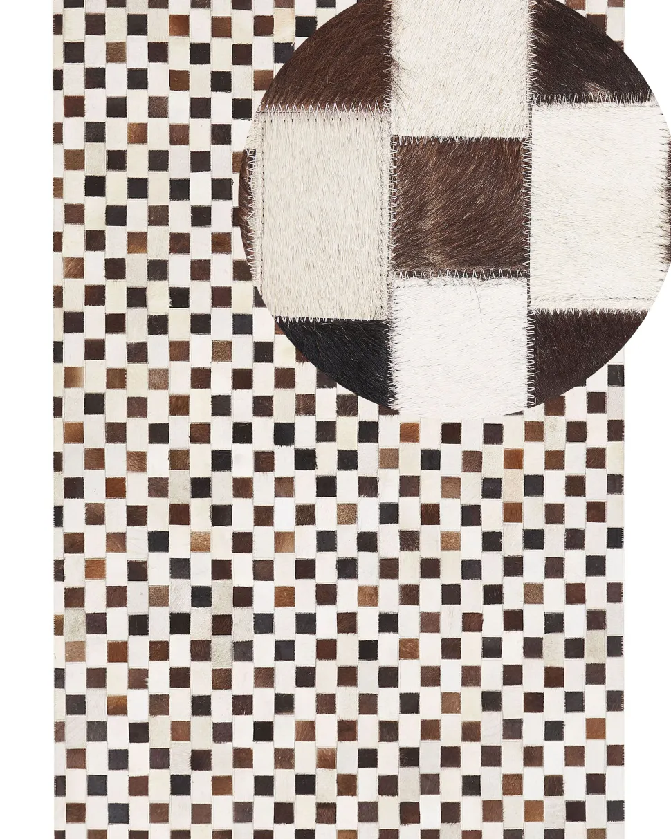Teppich Kuhfell Beige / Braun 160 X 230 Cm Patchwork Kurzflor Kayabey