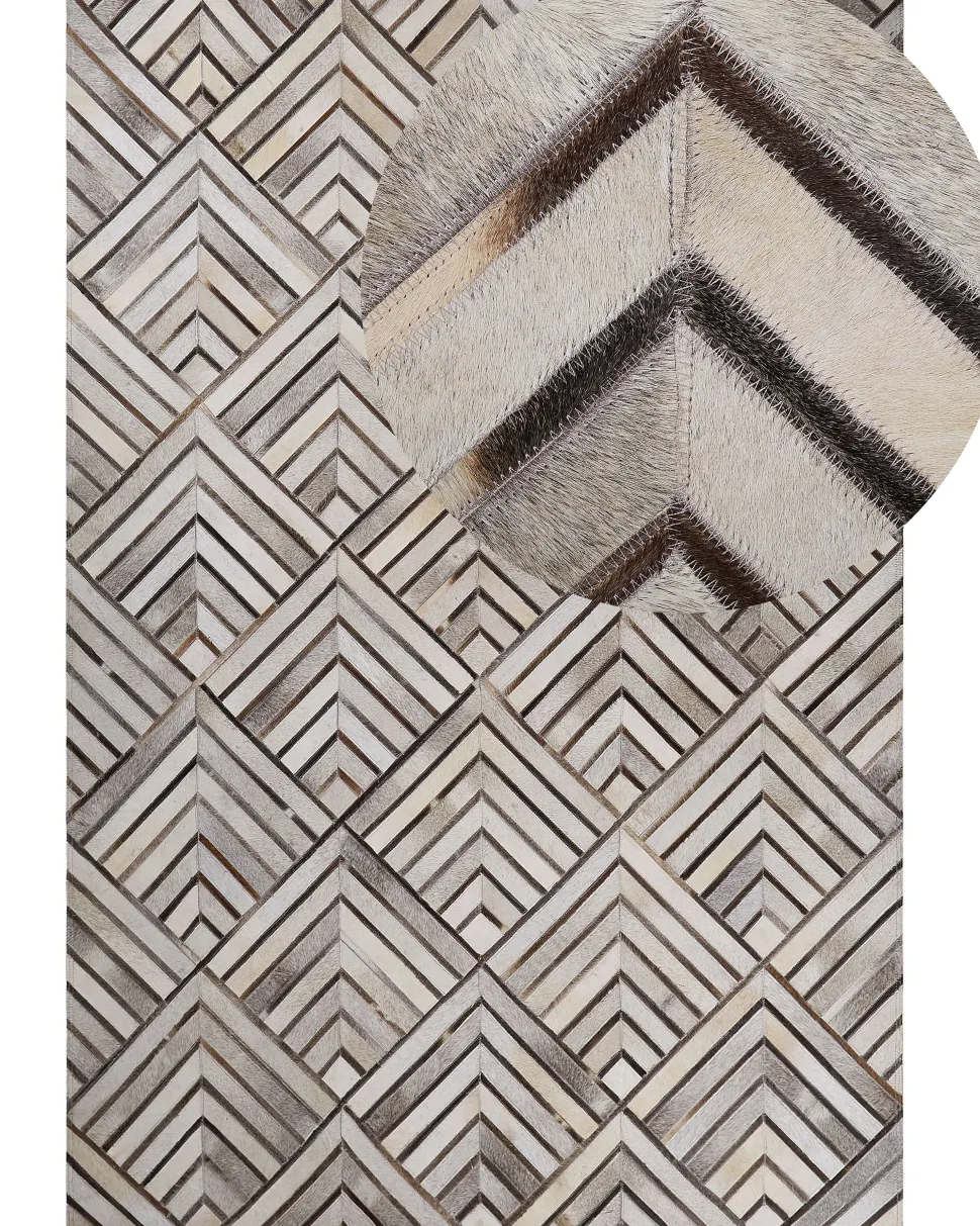 Teppich Kuhfell Beige-Grau 160 X 230 Cm Geometrisches Muster Kurzflor Tekir