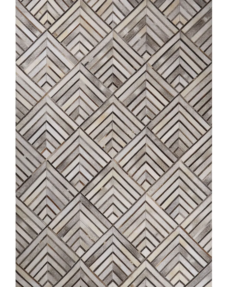Teppich Kuhfell Beige-Grau 160 X 230 Cm Geometrisches Muster Kurzflor Tekir