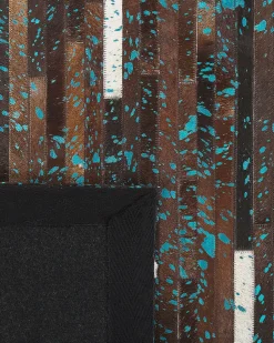 Teppich Kuhfell Braun / Blau 160 X 230 Cm Patchwork Kurzflor Kisir