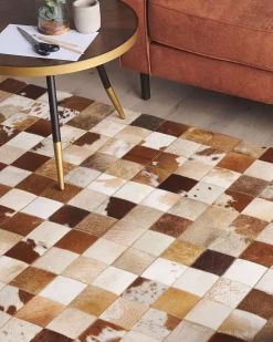 Teppich Kuhfell Braun / Weis 160 X 230 Cm Patchwork Kurzflor Camili
