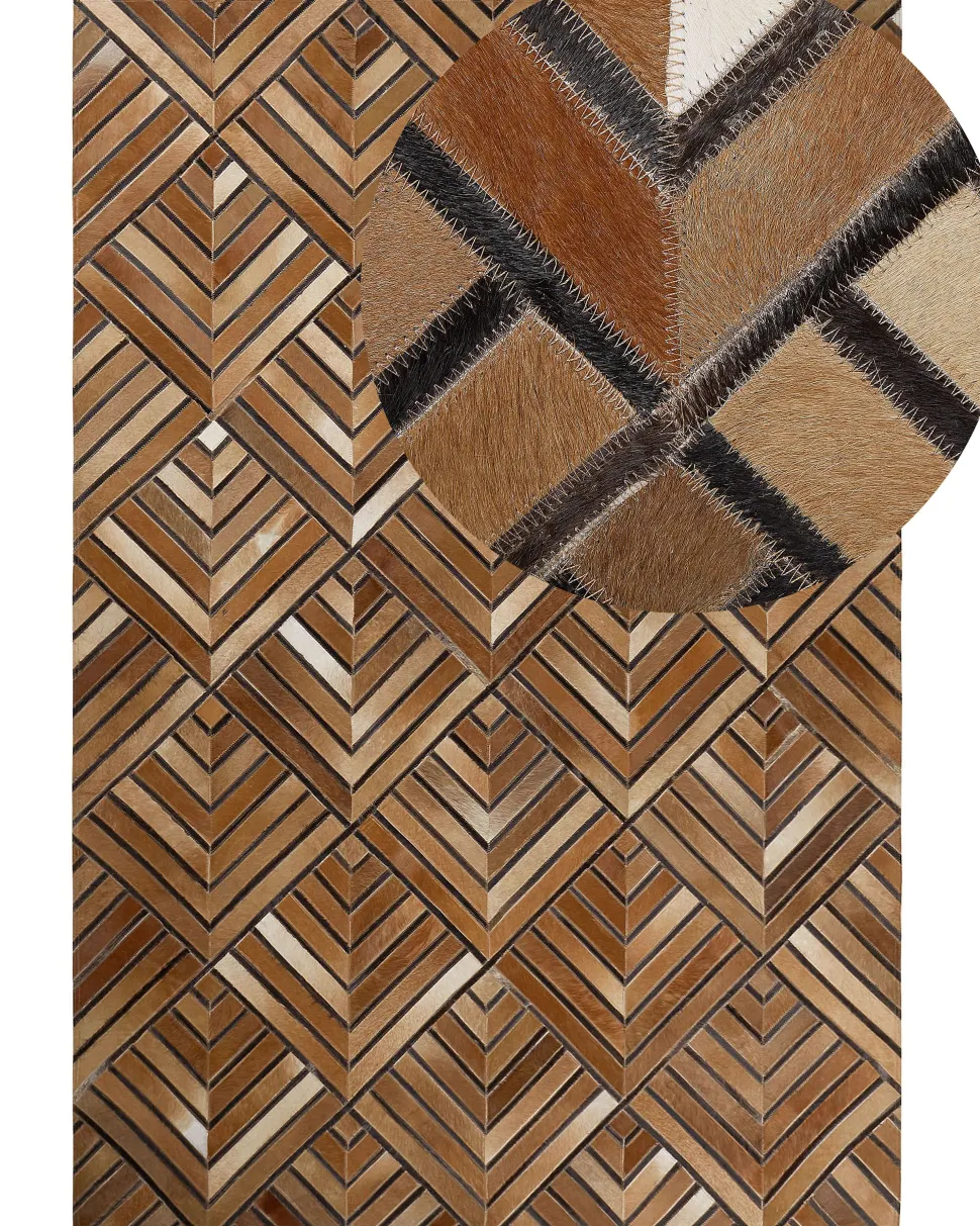 Teppich Kuhfell Braun 160 X 230 Cm Geometrisches Muster Kurzflor Tekir