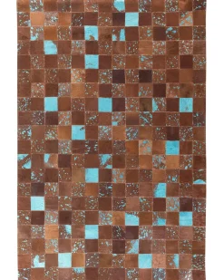 Teppich Kuhfell Braun-Blau 160 X 230 Cm Patchwork Aliaga