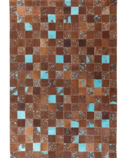 Teppich Kuhfell Braun-Blau 160 X 230 Cm Patchwork Aliaga