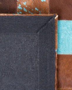 Teppich Kuhfell Braun-Blau 160 X 230 Cm Patchwork Aliaga