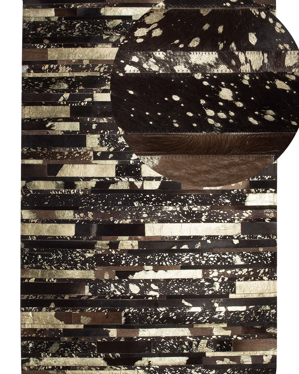 Teppich Kuhfell Braun-Gold 160 X 230 Cm Patchwork Artvin