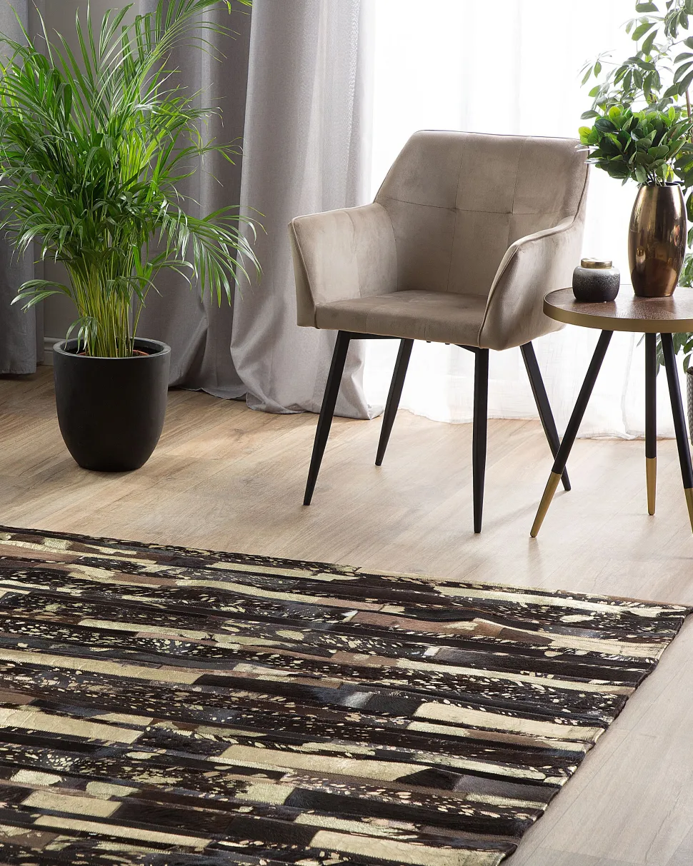 Teppich Kuhfell Braun-Gold 160 X 230 Cm Patchwork Artvin