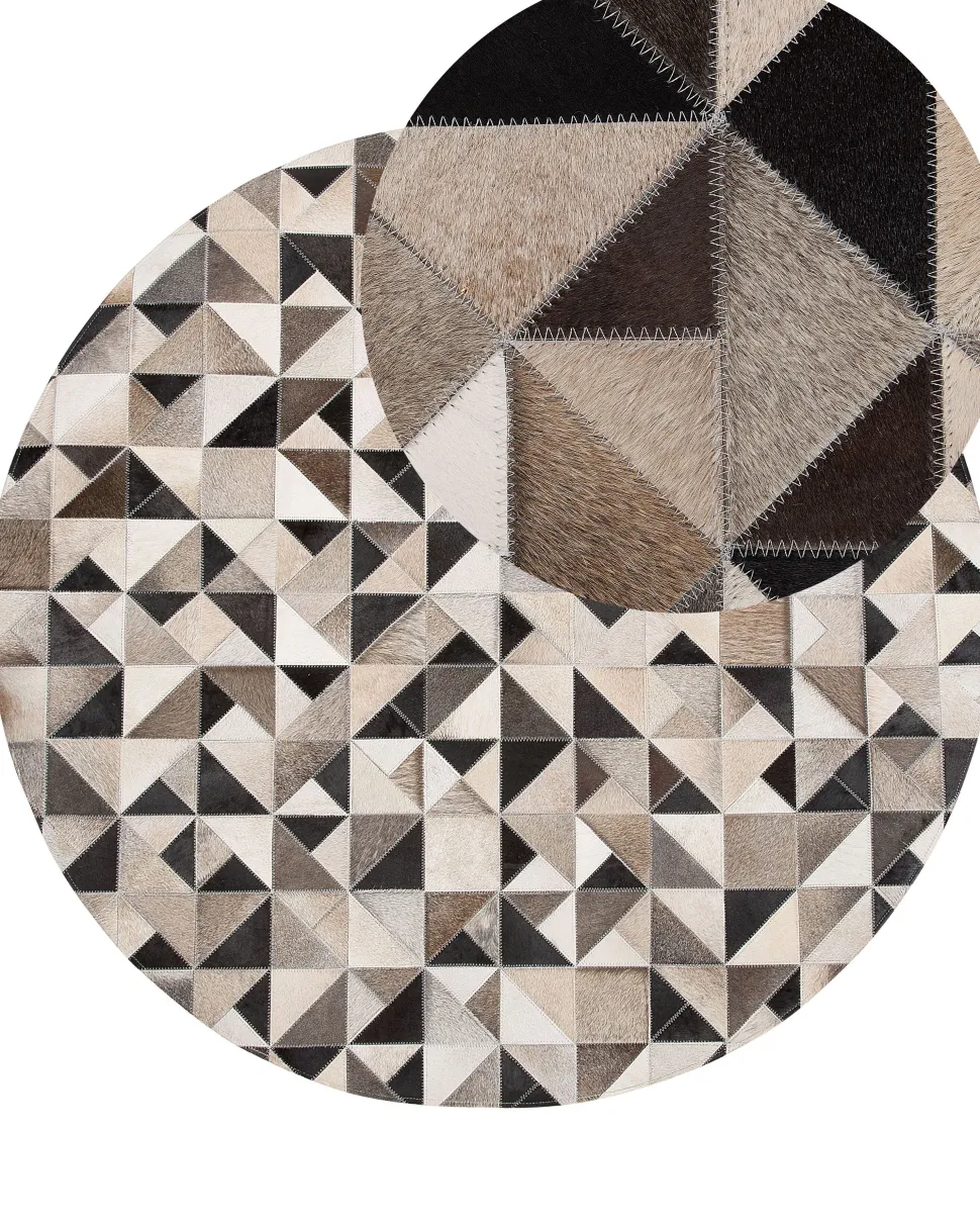 Teppich Kuhfell Grau / Beige 140 Cm Patchwork Kurzflor Kirklar