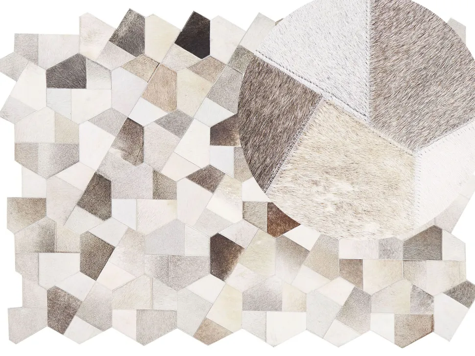Teppich Kuhfell Grau / Beige 160 X 230 Cm Patchwork Kurzflor Varto