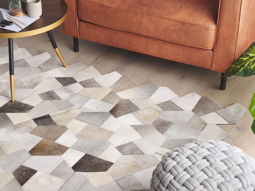 Teppich Kuhfell Grau / Beige 160 X 230 Cm Patchwork Kurzflor Varto