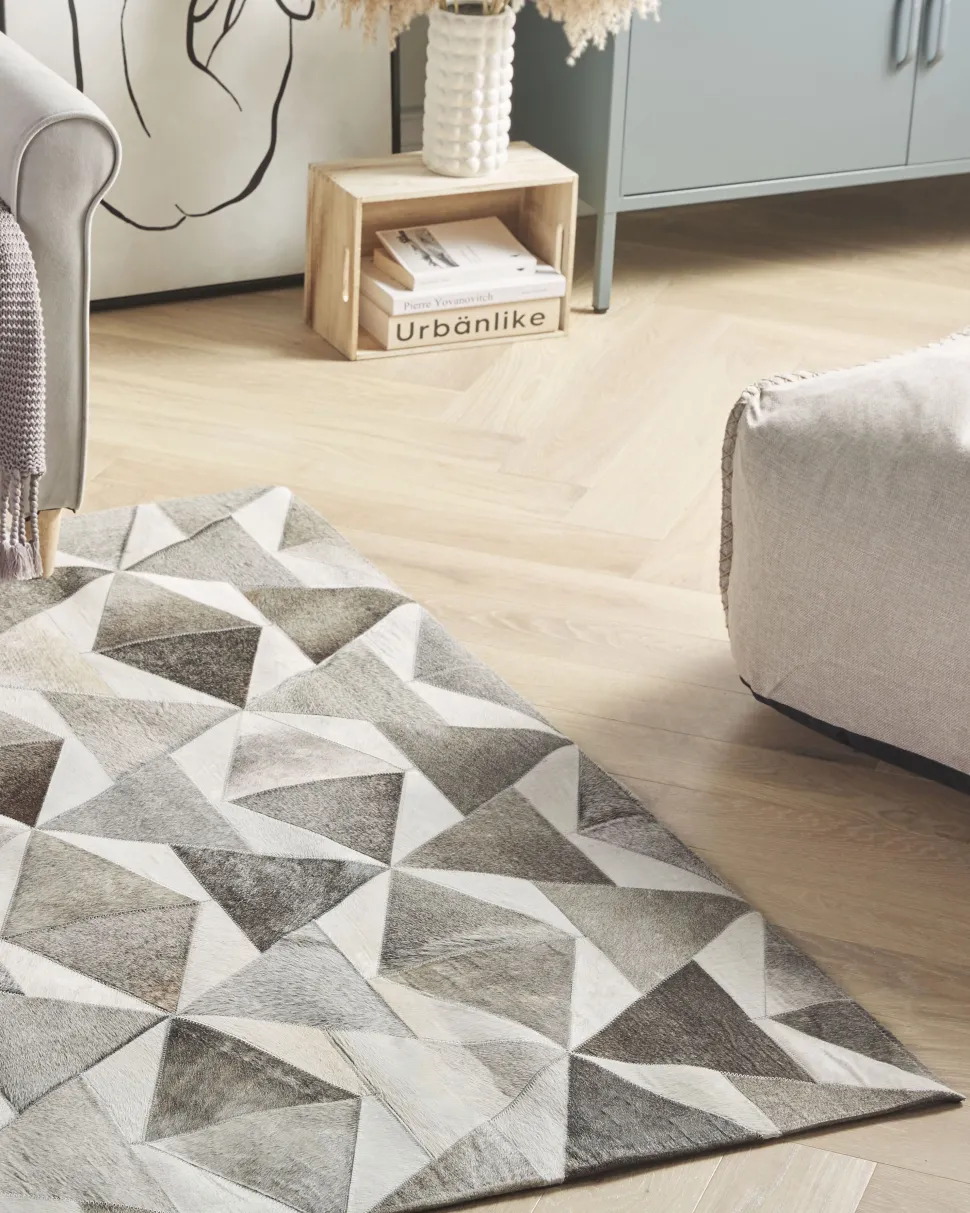 Teppich Kuhfell Grau 160 X 230 Cm Patchwork Alaka