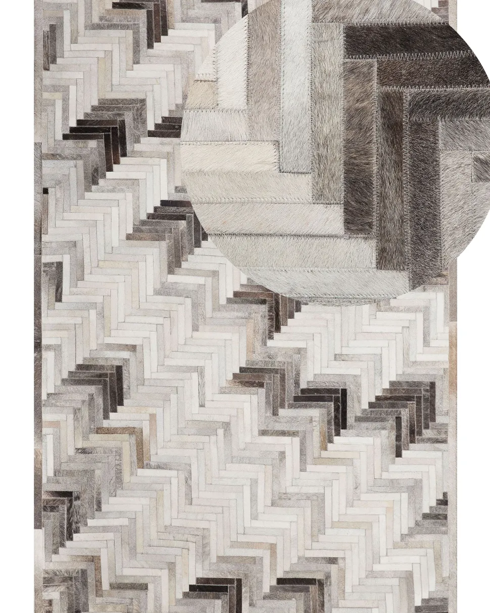 Teppich Kuhfell Grau-Beige 160 X 230 Cm Patchwork Kurzflor Arsuz