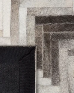 Teppich Kuhfell Grau-Beige 160 X 230 Cm Patchwork Kurzflor Arsuz