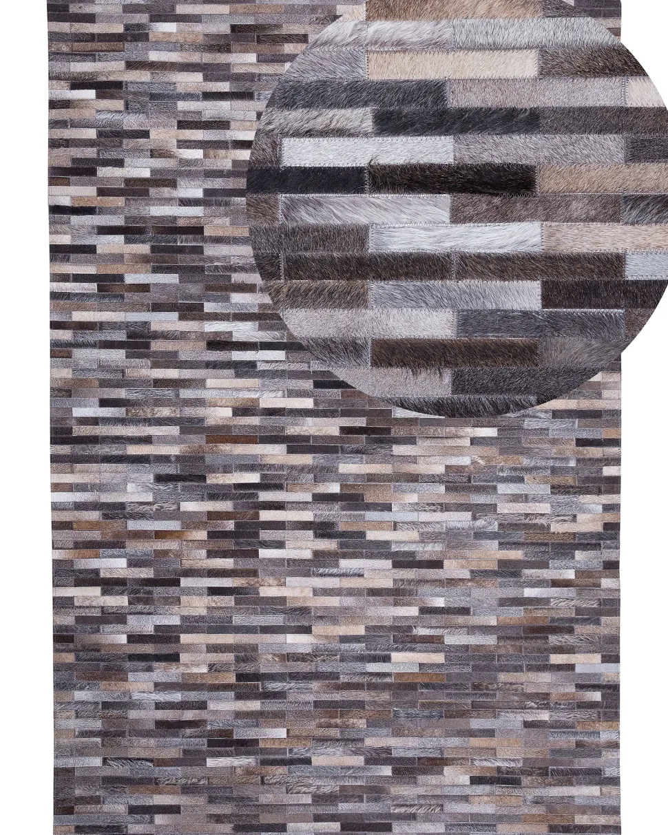 Teppich Kuhfell Grau-Braun 140 X 200 Cm Patchwork Ahilli
