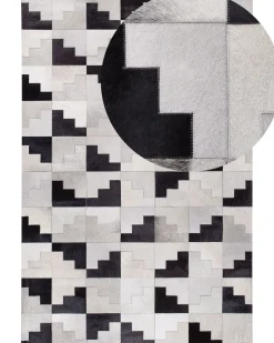 Teppich Kuhfell Schwarz-Grau 160 X 230 Cm Patchwork Kurzflor Efirli