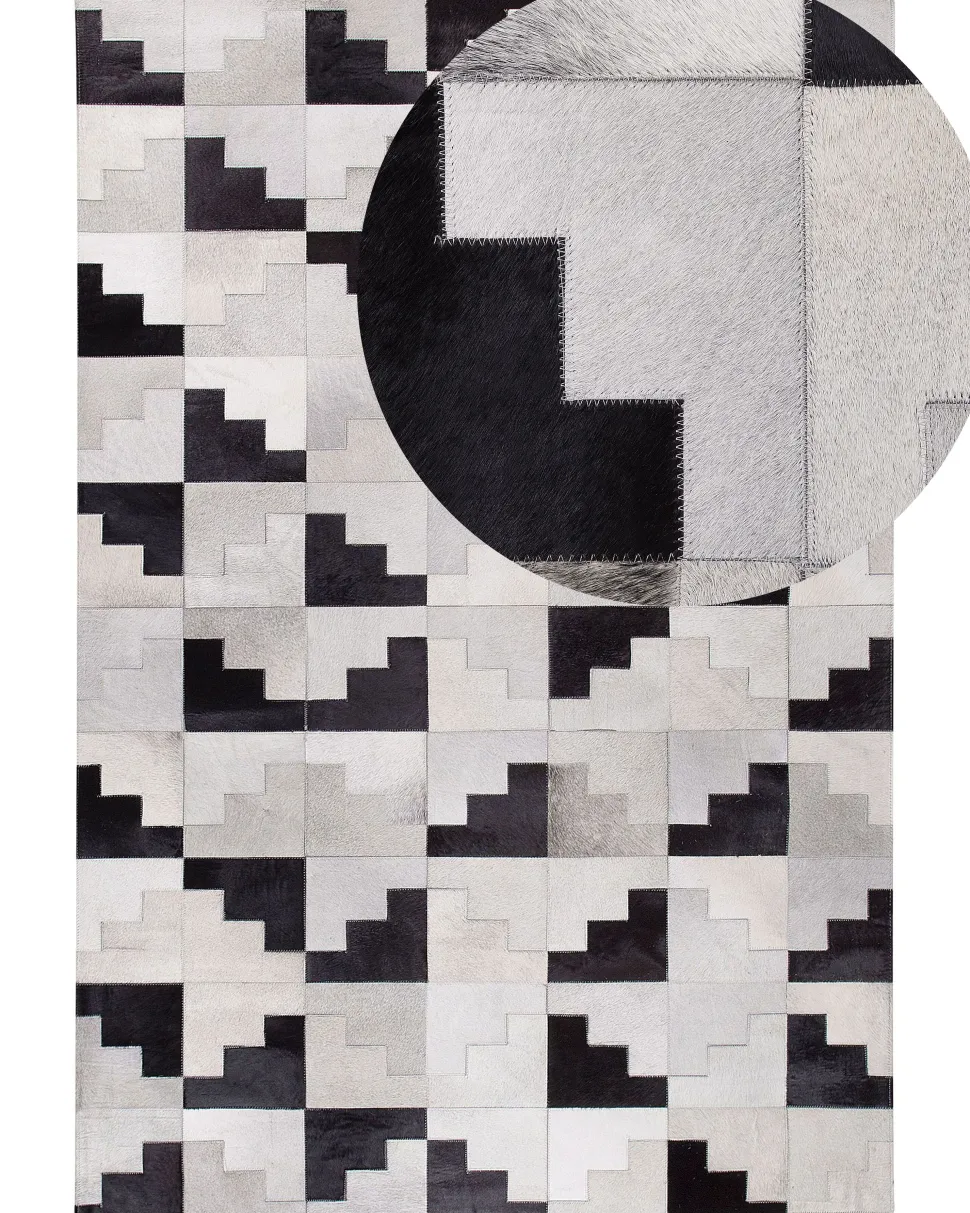 Teppich Kuhfell Schwarz-Grau 160 X 230 Cm Patchwork Kurzflor Efirli