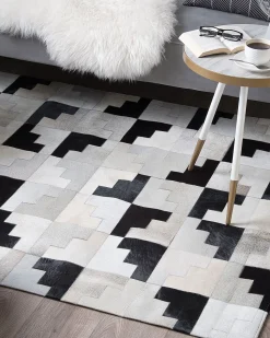 Teppich Kuhfell Schwarz-Grau 160 X 230 Cm Patchwork Kurzflor Efirli