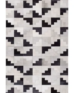Teppich Kuhfell Schwarz-Grau 160 X 230 Cm Patchwork Kurzflor Efirli