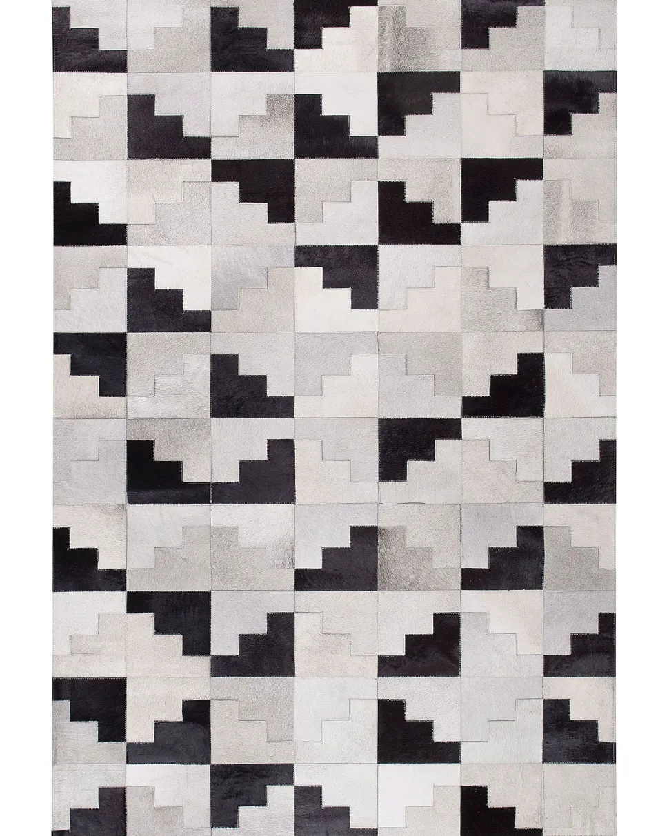 Teppich Kuhfell Schwarz-Grau 160 X 230 Cm Patchwork Kurzflor Efirli
