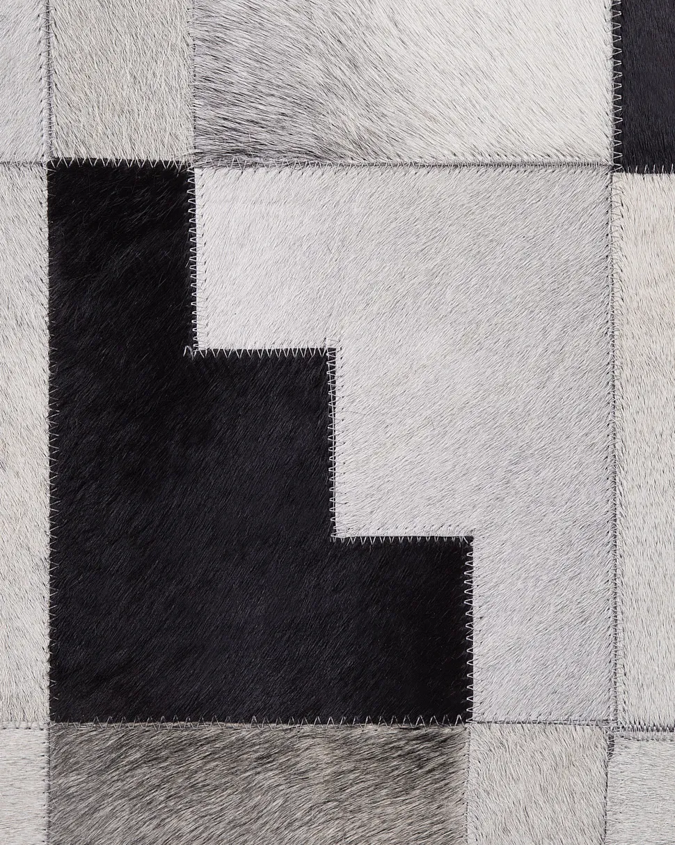 Teppich Kuhfell Schwarz-Grau 160 X 230 Cm Patchwork Kurzflor Efirli