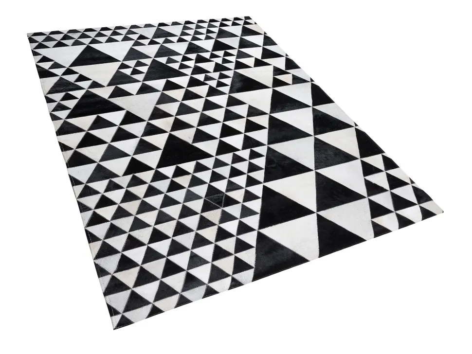 Teppich Kuhfell Schwarz-Weis 160 X 230 Cm Geometrisches Muster Odemis