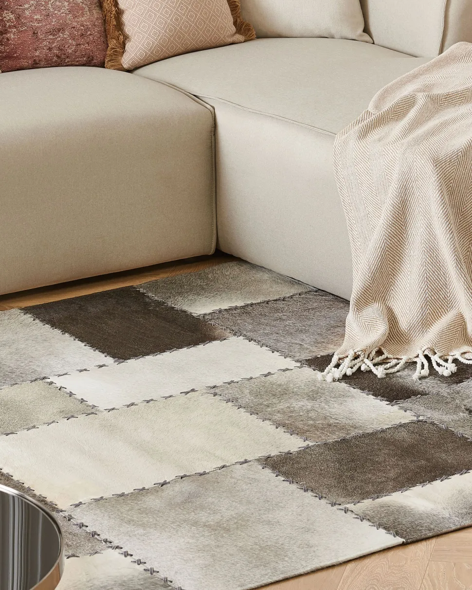 Teppich Kuhfell Taupe 160 X 230 Cm Patchwork Kurzflor Pervari