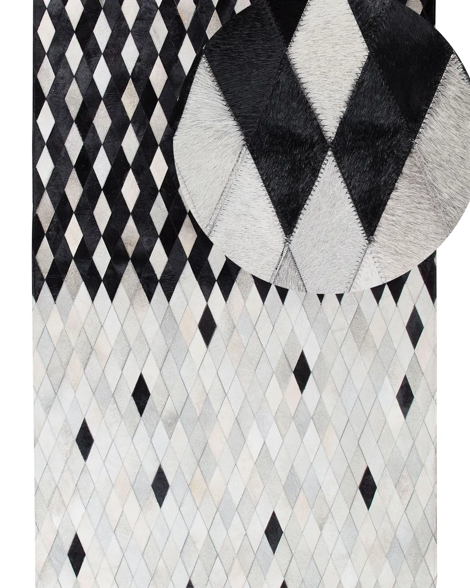 Teppich Kuhfell Weis / Schwarz 160 X 230 Cm Patchwork Kurzflor Maldan