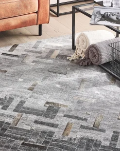 Teppich Leder Grau 140 X 200 Cm Kurzflor Dara