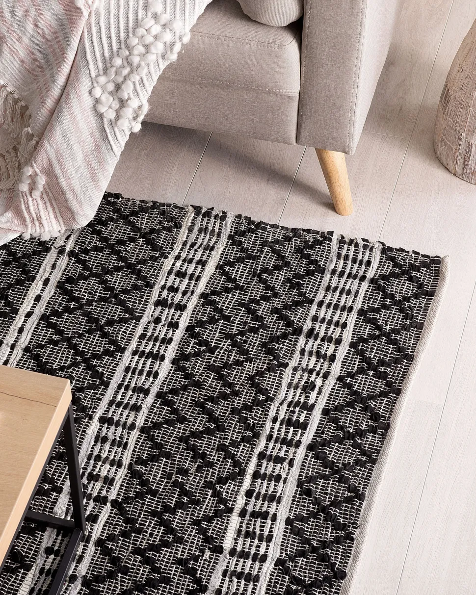 Teppich Leder Schwarz/Beige 140 X 200 Cm Fehimli