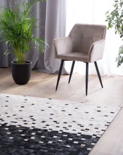 Teppich Leder Schwarz-Beige 160 X 230 Cm Patchwork Erfelek