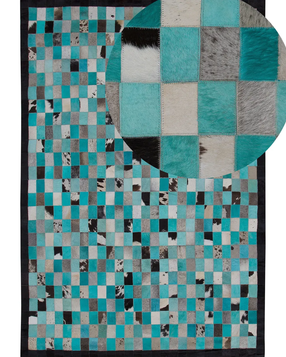 Teppich Leder Turkis/Grau 160 X 230 Cm Nikfer
