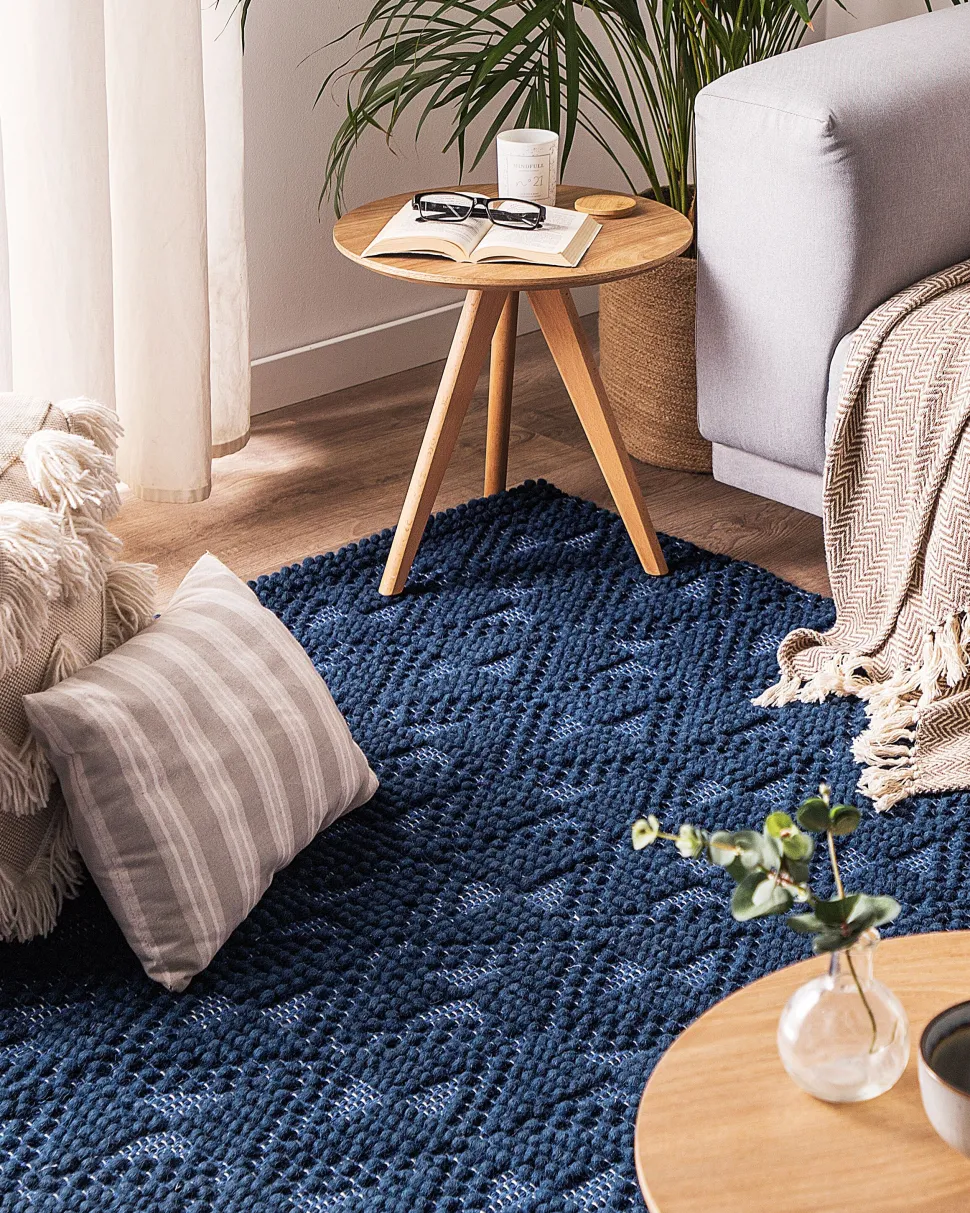 Teppich Marineblau 160 X 230 Cm Kurzflor Savran