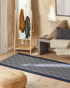 Teppich Marineblau 80 X 300 Cm Geometrisches Muster Kurzflor Charvad