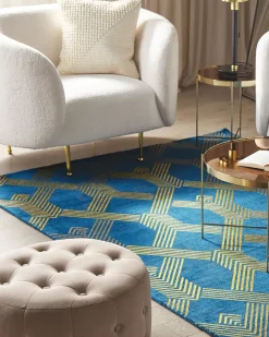 Teppich Marineblau/Gold 160 X 230 Cm Geometrisches Muster Vekse