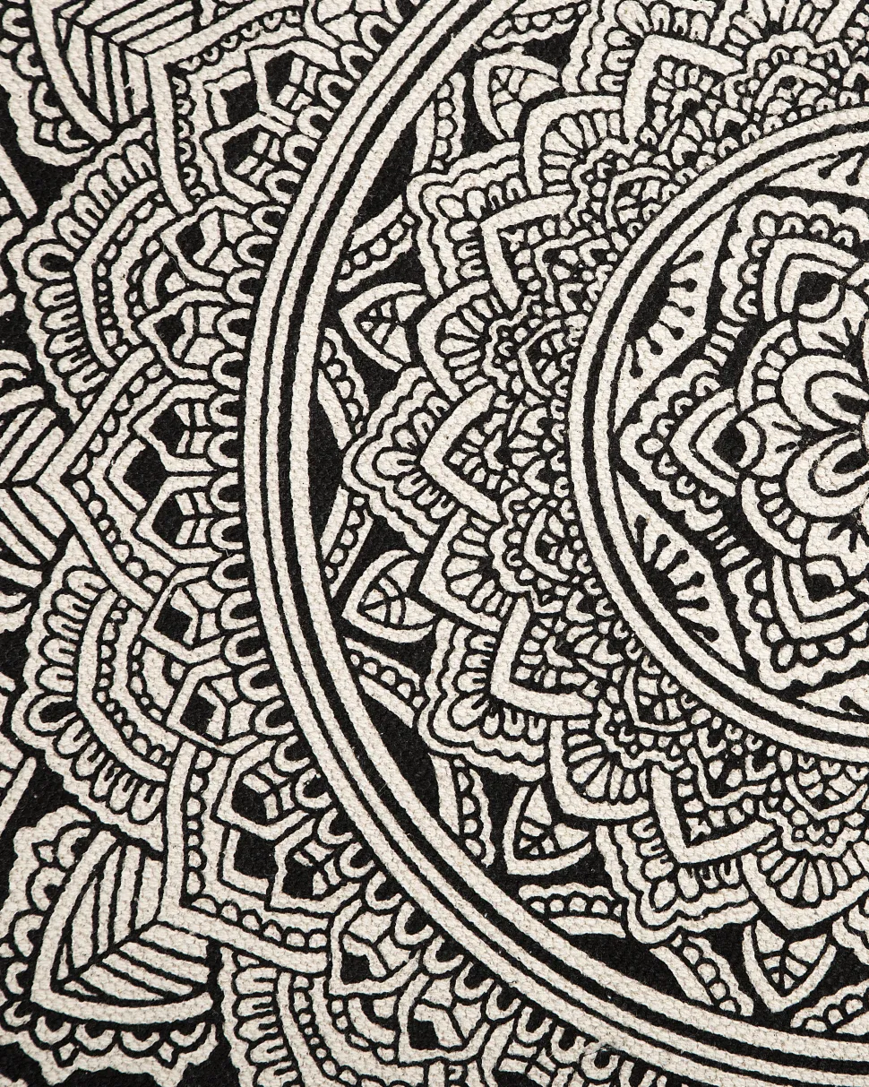 Teppich Schwarz/Creme Baumwolle O 120 Cm Mandala-Muster Hizan