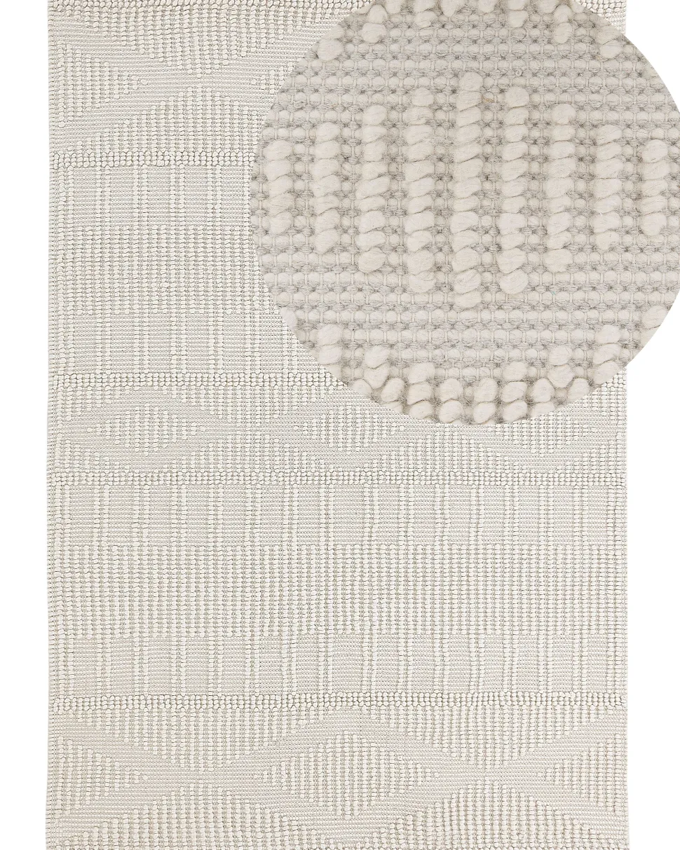 Teppich Wolle Helles Beige 160 X 230 Cm Geometrisches Muster Kurzflor Lapseki