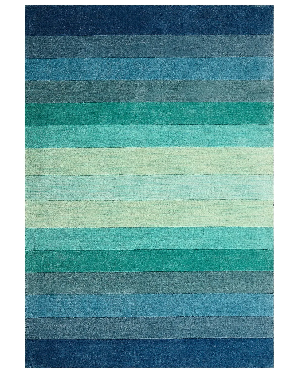 Teppich Wolle Mehrfarbig 140 X 200 Cm Streifenmuster Kurzflor Mailsi