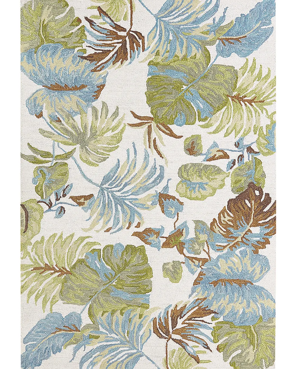 Teppich Wolle Mehrfarbig 160 X 230 Cm Blattmuster Kurzflor Kinik