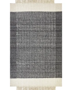 Teppich Wolle Schwarz / Cremeweis 160 X 230 Cm Streifenmuster Kurzflor Atlanti