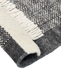 Teppich Wolle Schwarz / Cremeweis 160 X 230 Cm Streifenmuster Kurzflor Atlanti