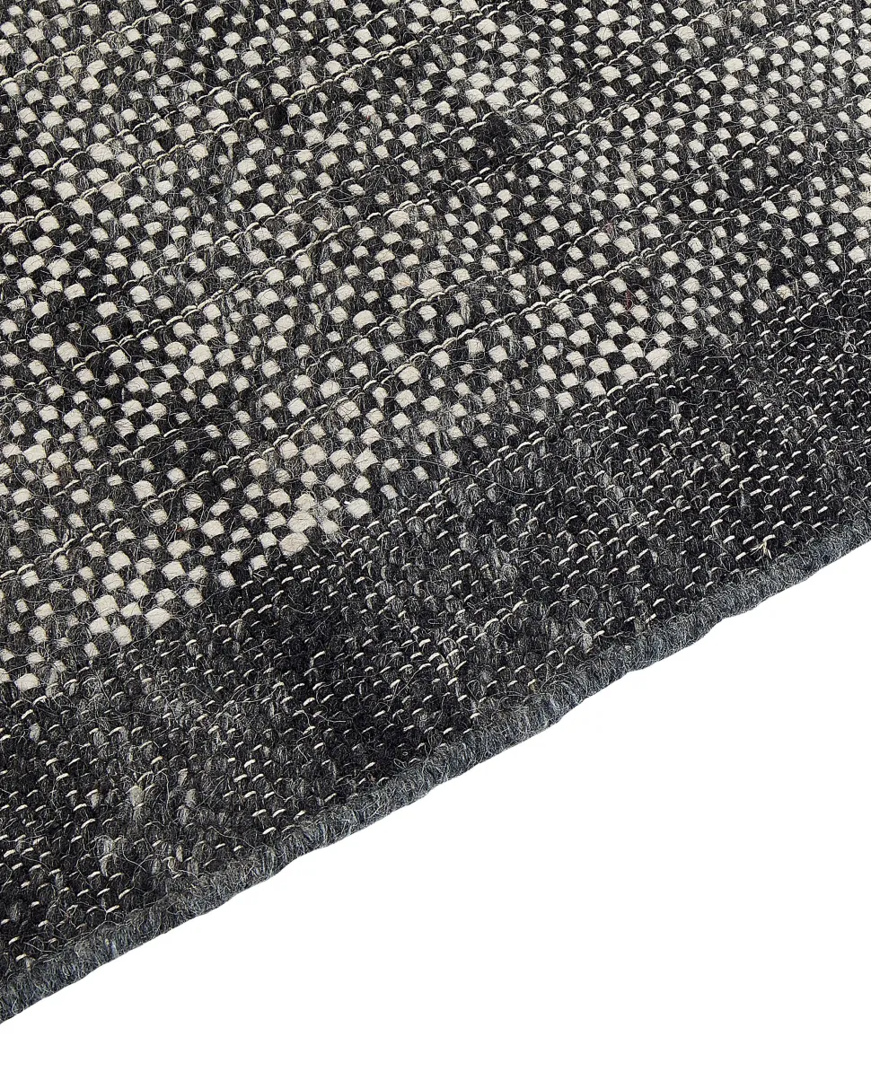 Teppich Wolle Schwarz / Cremeweis 160 X 230 Cm Streifenmuster Kurzflor Atlanti
