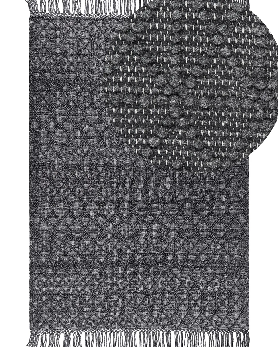 Teppich Wolle Schwarz 200 X 300 Cm Kurzflor Alucra