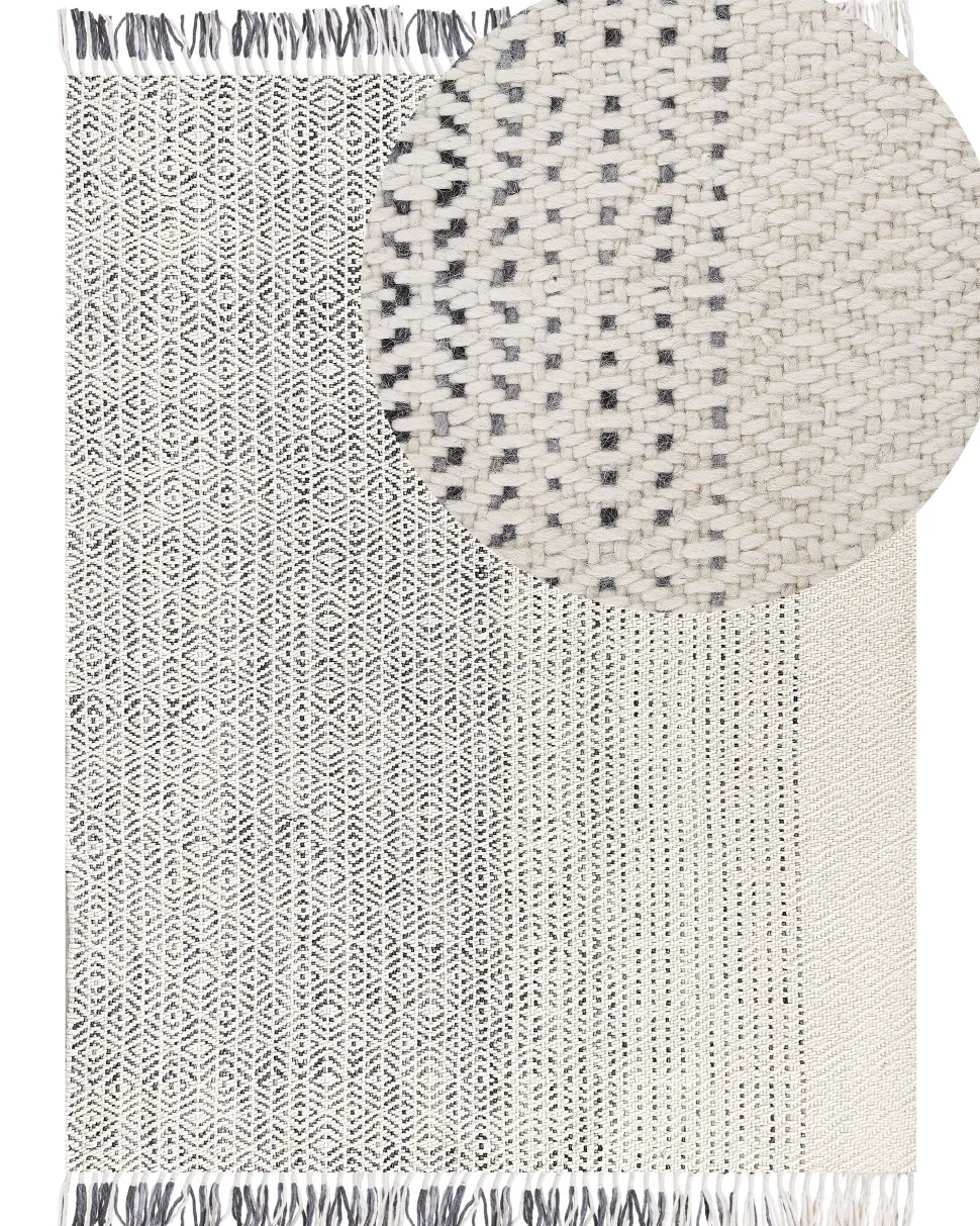 Teppich Wolle Weis / Grau 160 X 230 Cm Kurzflor Omerli